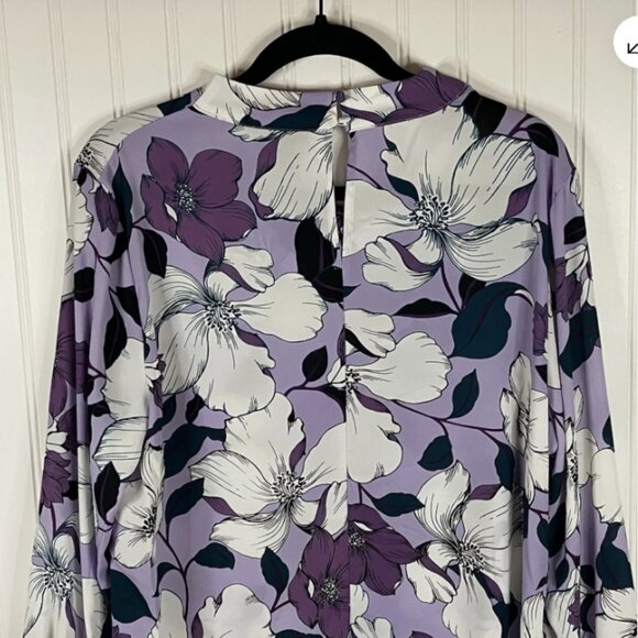 Worthington Blouse Womens X Small Purple Floral Long Sleeve Cowl Artsy Shirt Top - Picture 7 of 16
